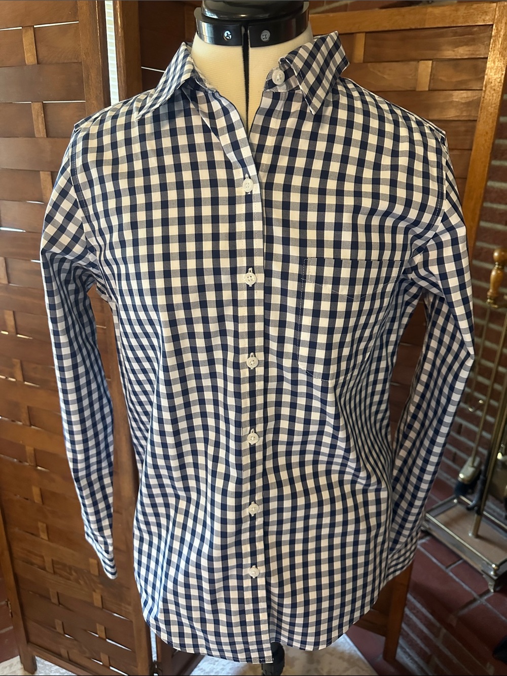 L.L. Bean Navy and White Gingham Shirt - Picture 3 of 4